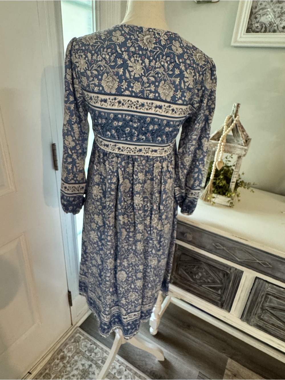 R. Vivimos Bohemian Blue Floral Tassel Midi Dress | Size Small - Picture 7 of 12